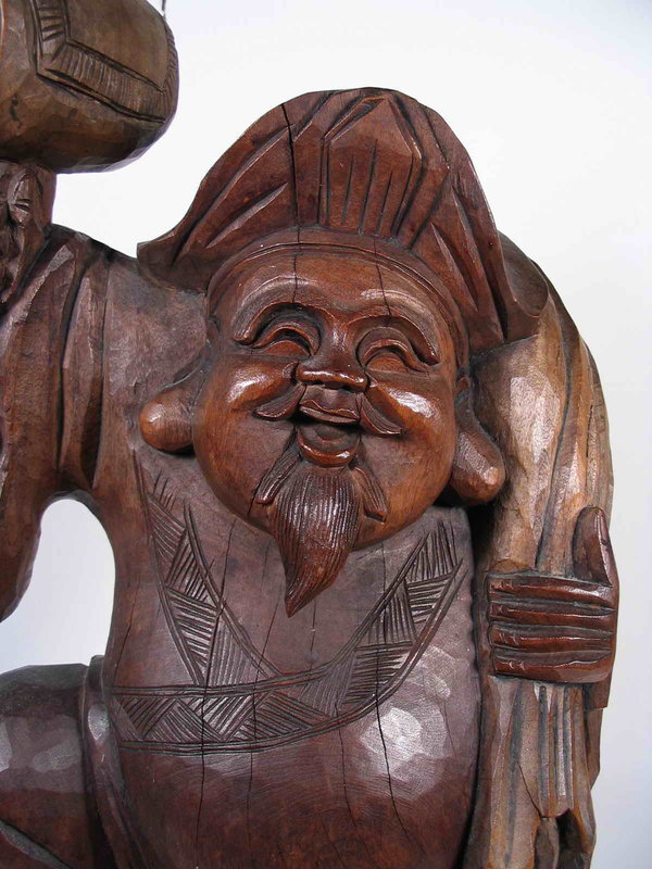 Large Japanese Carved Wood Daikoku Mingei Figure, Meiji