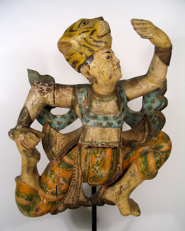 Pair of Antique Carved Dancing Figures from Thailand