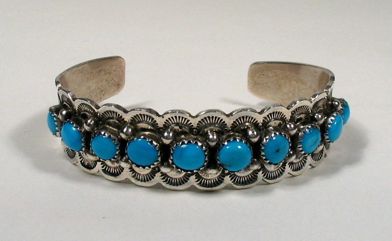 Navajo Silver Turquoise Bracelet By Henry Davis