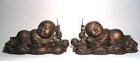 Pair Chinese Lotus Boy Candle Pricks