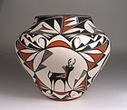 Acoma Pottery Olla with Deer, Signed Louise Amos