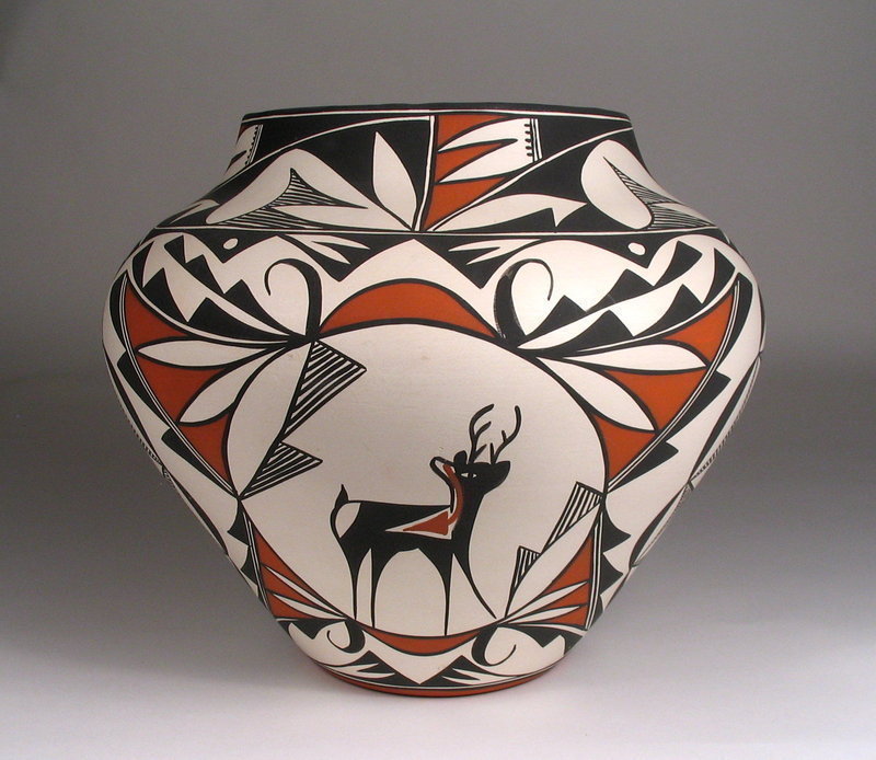Acoma Pottery Olla with Deer, Signed Louise Amos