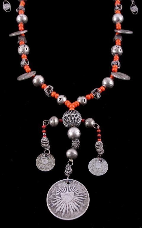 Early Southwestern Trade Bead and Silver Necklace, C. 1920