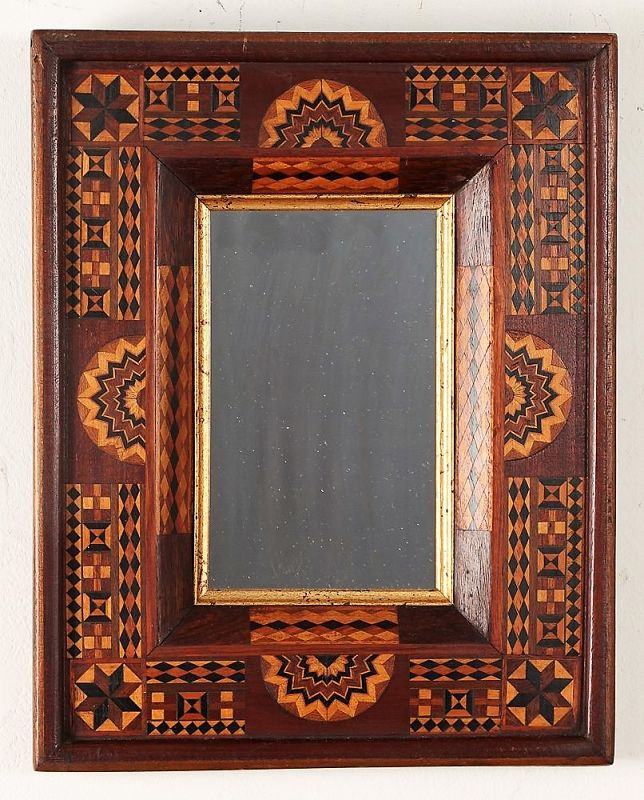 Antique Folk Art Mirror Frame with Elaborate Inlays
