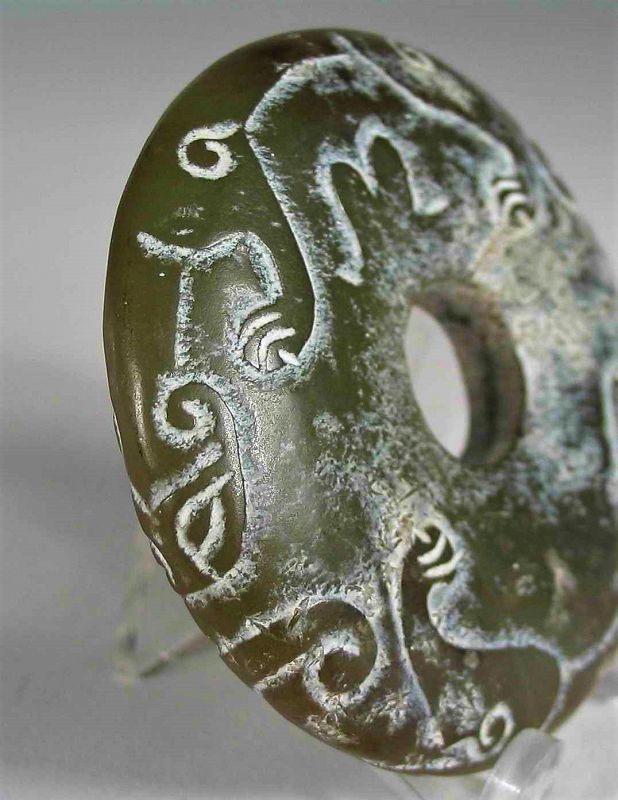 Chinese Carved Jade Bi Disk or Toggle