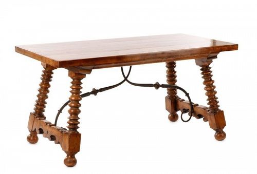 19th C. Spanish Renaissance Iron Mounted Trestle Table