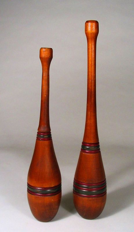 Pair of Vintage Wood Juggling Pins / Clubs