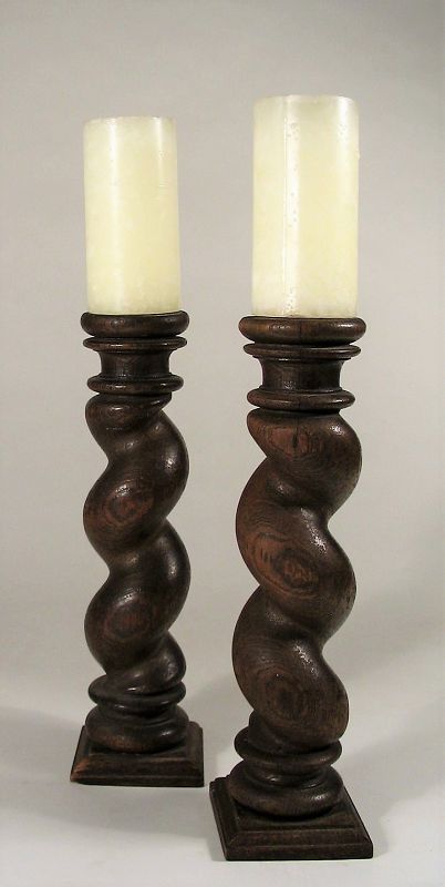 Antique William &amp; Mary Style Barley Twist Wood Candle Stands