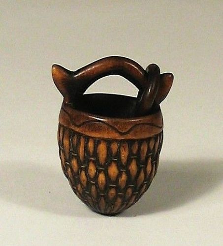 Antique Chinese Boxwood Basket Toggle, Qing Dy