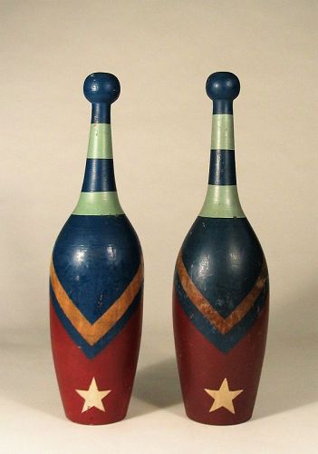Pair of Large Painted Juggling Pins or Exercise Clubs