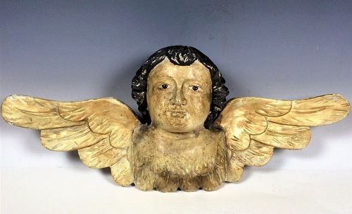 Antique Carved Wood Cherub