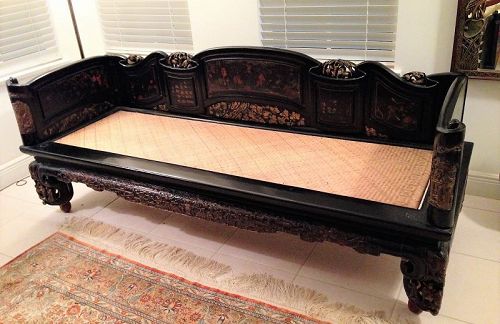 A Fine Chinese Lacquer and Carved Gilt-Wood Opium Bed, Qing, 19th C.