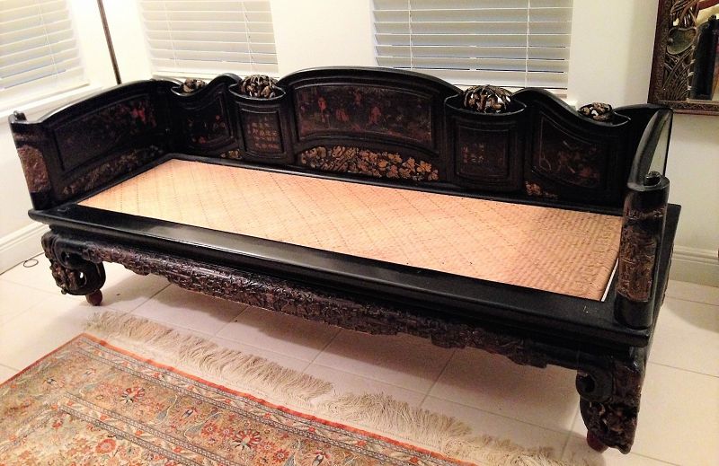 A Fine Chinese Lacquer and Carved Gilt-Wood Opium Bed, Qing, 19th C.