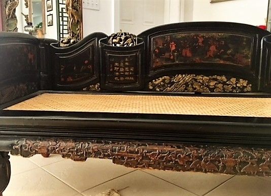 A Fine Chinese Lacquer and Carved Gilt-Wood Opium Bed, Qing, 19th C.