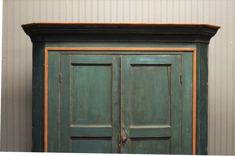 Early New England Corner Cupboard in Original Blue Paint