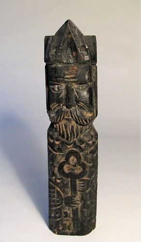 Carved Mexican Wood Santos Figure of St. Peter