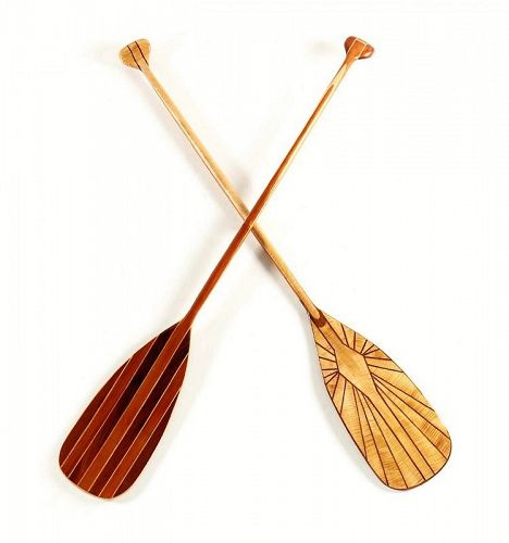 Two Artisan Inlaid Canoe Paddles