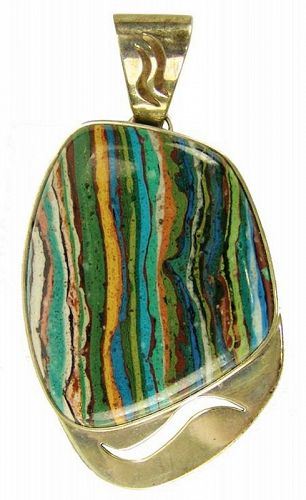 Southwestern Sterling Pendant with Large Multicolored Stone