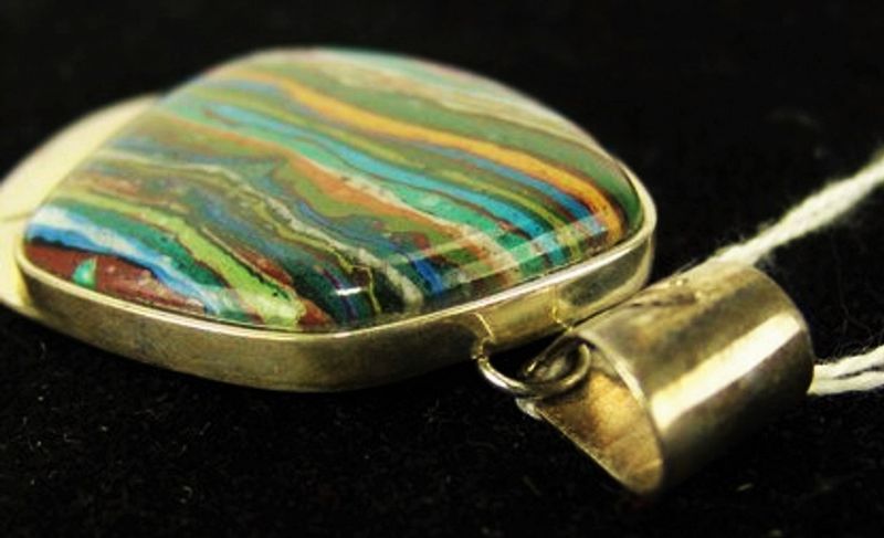 Southwestern Sterling Pendant with Large Multicolored Stone