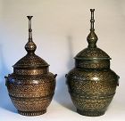 Pair of Antique Silver-Inlaid Wedding Vessels (Gadur), Moro People