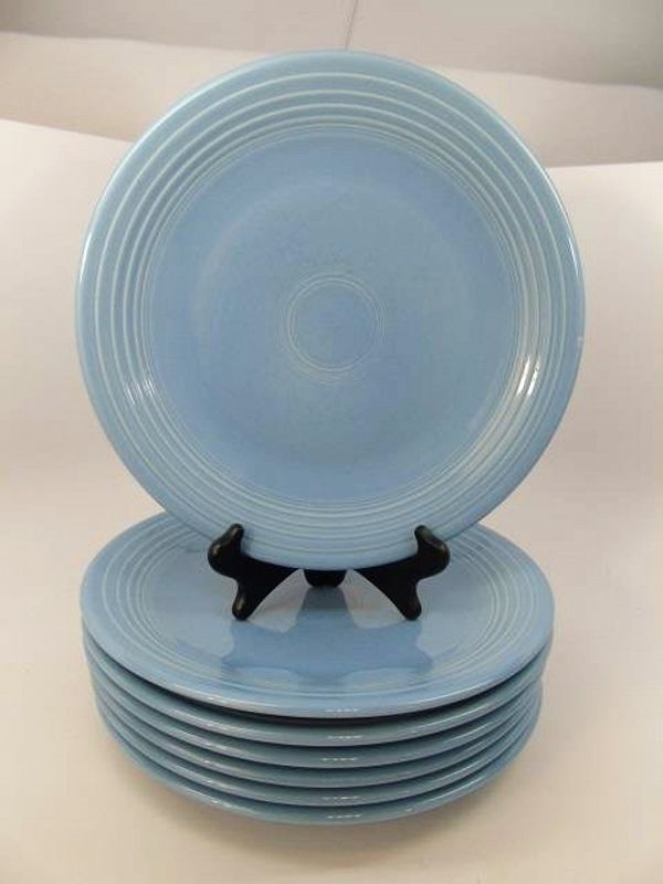 Eight Periwinkle Blue Fiesta Ware Dinner Plates