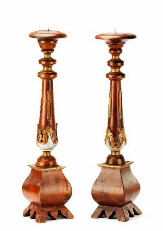 Pair of Vintage Italian Carved Wood Candle Prickets