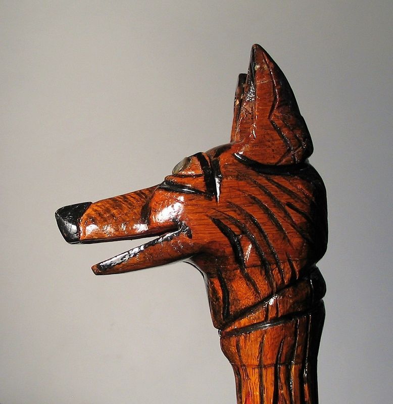 Carved Wood “Wolf” Folk Art Cane, Milton Jews