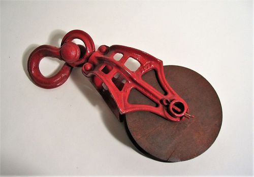 Vintage Cast Iron Pulley with Wooden Wheel