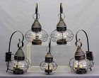 Set of Five Large Vintage Outdoor Caged Onion Lamps / Lights