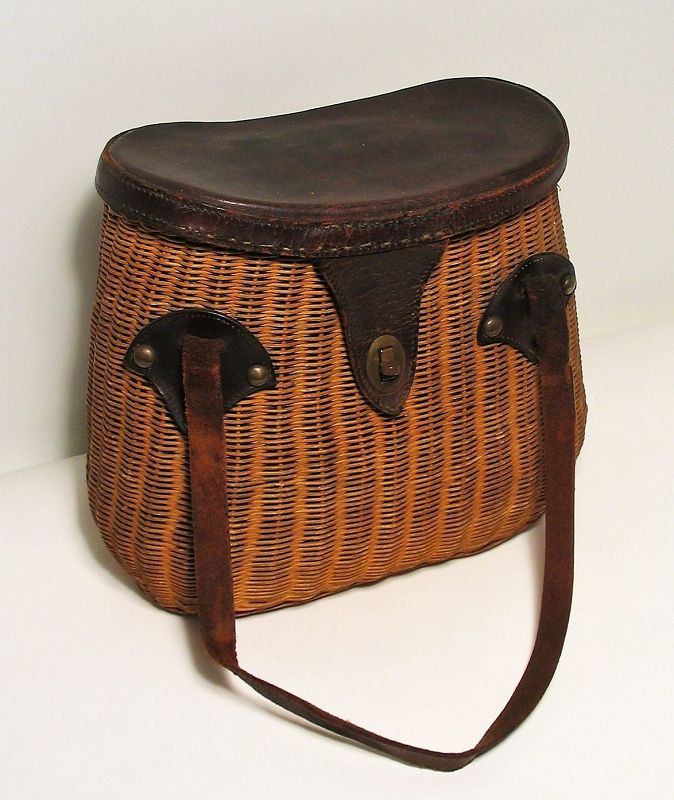 Wicker Fishing Creel with Leather Lid (item #1392084)