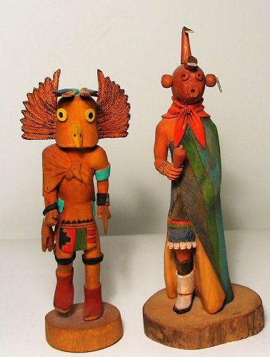 Pair Native American Hopi Carved Wood Kachina Dolls