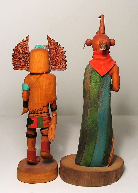 Pair Native American Hopi Carved Wood Kachina Dolls