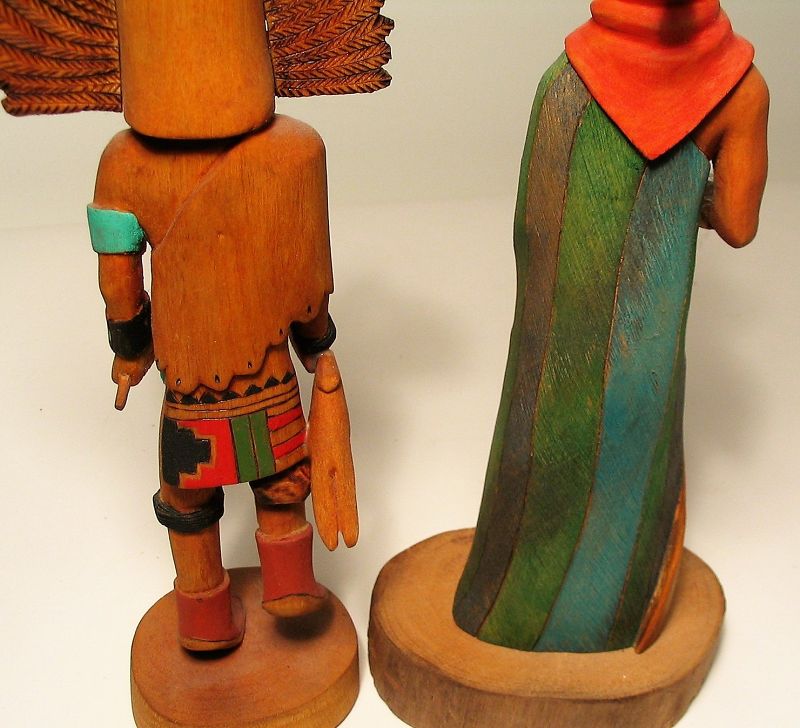 Pair Native American Hopi Carved Wood Kachina Dolls