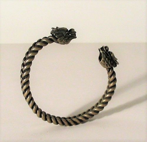 Late 19th C. Chinese Silver Tribal Dragon Bracelet