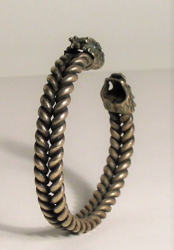 Late 19th C. Chinese Silver Tribal Dragon Bracelet