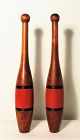 Vintage Pair Tall Wooden Exercise Clubs or Juggling Pins