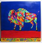 Colorful Acrylic Painting ''Razzle Dazzle Bison,'' Kathy Kills Thunder