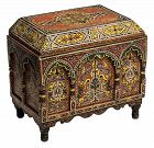 Antique Arabesque Polychrome Lidded Box / Chest, 19th C.