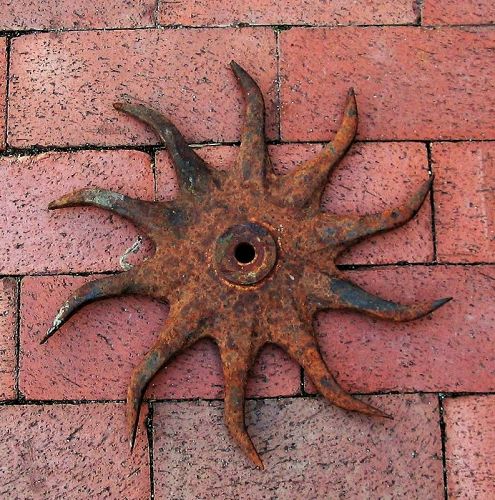 11.5" Antique Cast Iron Garden Tiller Wheel, Industrial/Garden Art