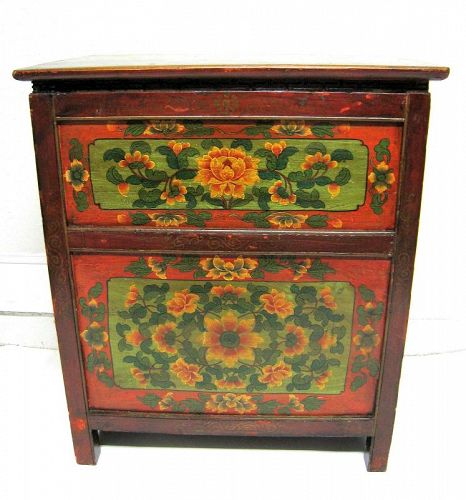 Antique Four Drawer Polychrome Tibetan Chest