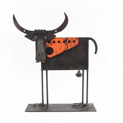 Delightful Welded Iron Bull Sculpture