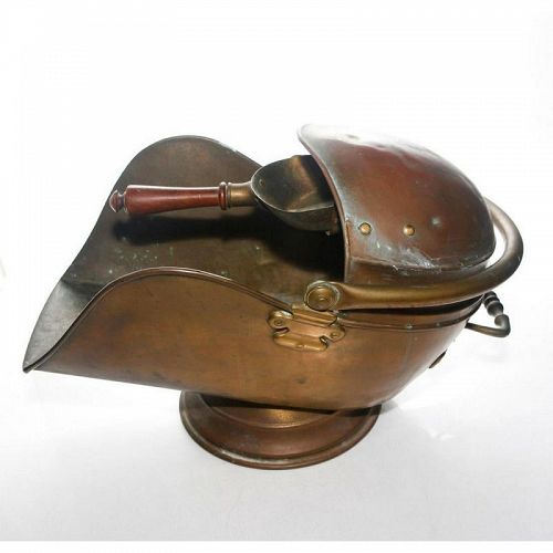 Victorian Copper Coal Scuttle Bucket and Shovel Scoop