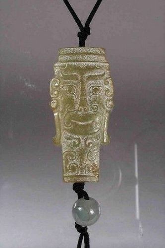 Chinese Jade Mask Pendant / Toggle