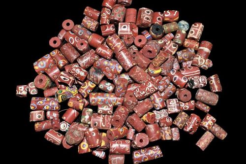 Large Lot of Early Native American Trade Beads - Painted Pipestone
