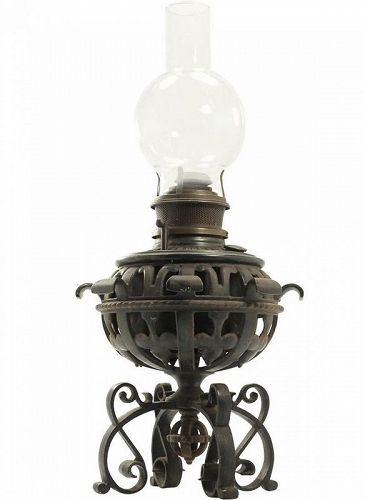 Antique Bradley & Hubbard Cast Iron Oil Lamp