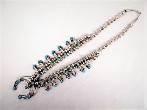 Sterling and Turquoise Squash Blossom Necklace by Phil Garcia