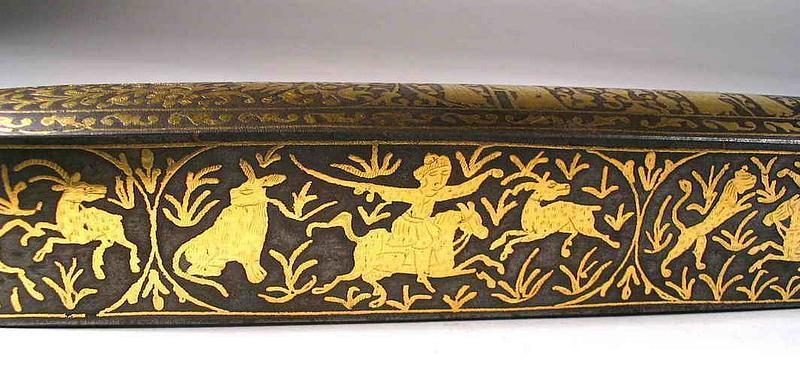 Exquisite Inlaid Gold Persian Pen Box, Early 19th C.