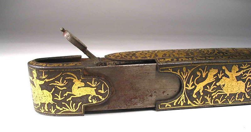 Exquisite Inlaid Gold Persian Pen Box, Early 19th C.
