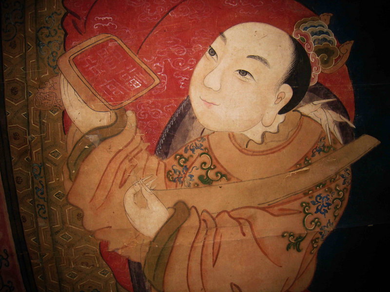 Chinese Scroll Painting of Scholar and Boy, Qing