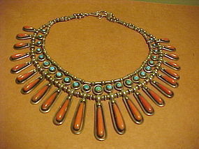 FRANK PATANIA SR. STERLING TURQUOISE CORAL NECKLACE